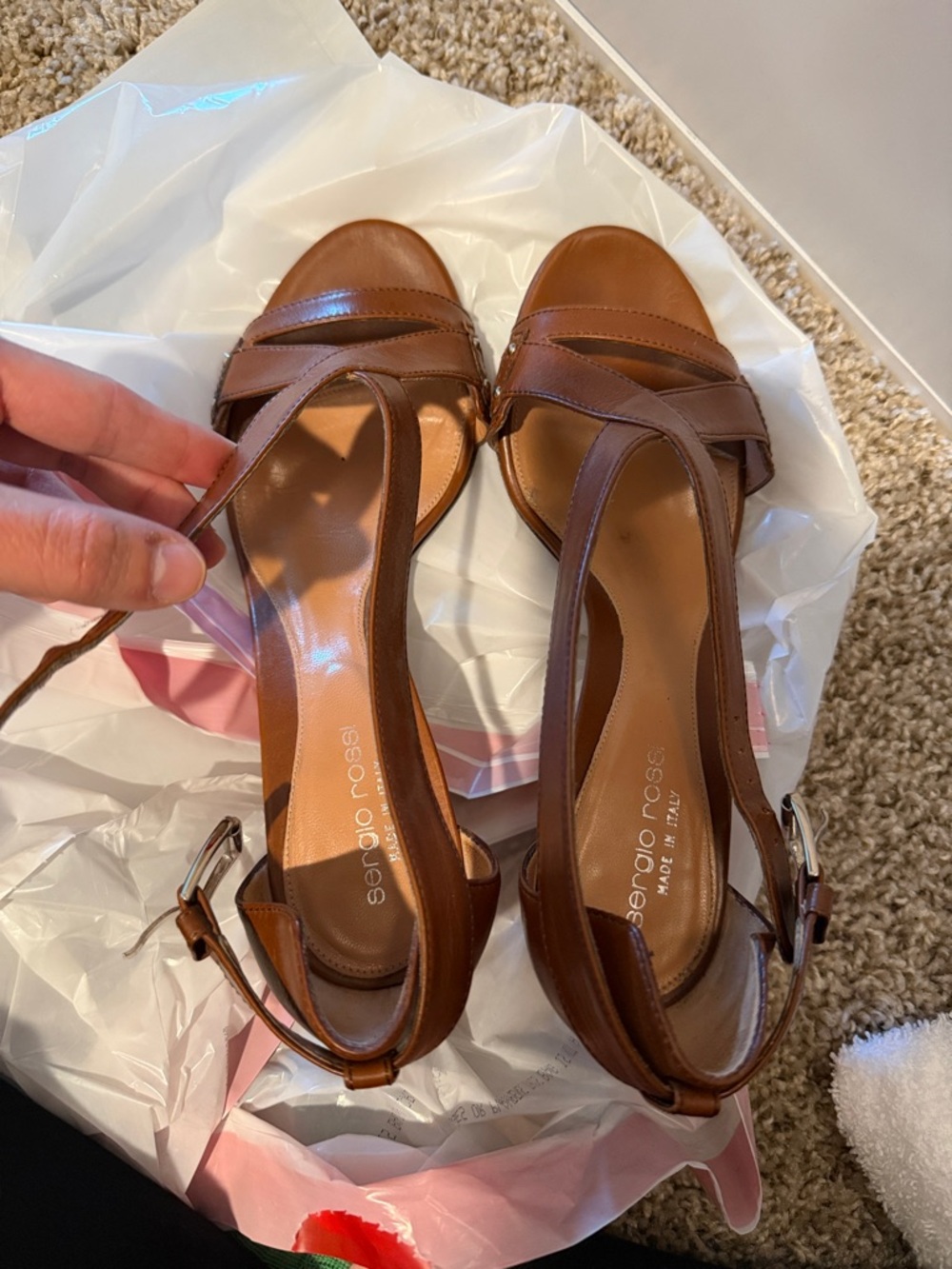 Sergio Rossi Tan Leather Crisscross Slingback Heels